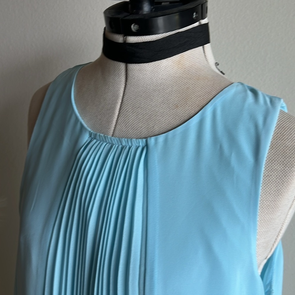 BCBG light blue pleated trapeze aline mini dress - Picture 2 of 10